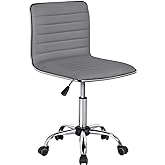 Yaheetech PU Leather Office Chair Task Chair, Ribbed Armless Desk Chair, Adjustable Low Back Executive Chair with Wheels Grey