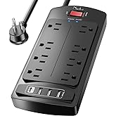 10 Feet Surge Protector Power Strip - Nuetsa Extension Cord(1625W/13A) with 8 Outlets and 4 USB Ports, Flat Plug, 2700 Joules