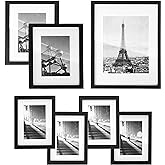 SONGMICS Picture Frames Set of 7 Pieces, One 11 x 14 Inches, Two 8 x 10 Inches, Four 6 x 8 Inches, with White Mat, Real Glass