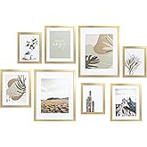 ArtbyHannah 8 Pack Modern Gallery Wall Frame Set, Gold Picture Frames Collage Wall Decor for Home Decoration, Multi-Size 11x1