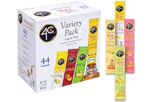 4C Powder Drink Mix Packets, Iced Tea Variety 1 Pack, 44 Count, Singles Stix On the Go, Refreshing Sugar Free Water Flavoring