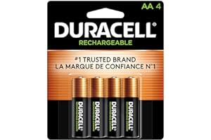 Duracell Rechargeable AA Batteries, 4 Count Pack, Double A Battery for Long-lasting Power, All-Purpose Pre-Charged Battery fo