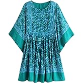 R.Vivimos Women's Summer Cotton Half Sleeve Casual Loose Bohemian Floral Tunic Dresses