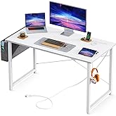 AODK 40 inch Small Computer Desk with Power Outlet for Small Spaces Home Office Student Laptop PC Writing Desks with Storage 