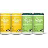 Amazon Basics Disinfecting Wipes, Lemon & Fresh Scent, Sanitizes/Cleans/Disinfects/Deodorizes, 340 Count (4 Packs of 85)