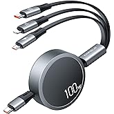 CAFELE 100W 3in1 Multi Charging Cable [Travel Essential] USB C to Retractable Phone Charger, Multiple Charging Cord with Type