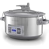 BLACK+DECKER 7-Quart Digital Slow Cooker, SCD7007SSD, Temperature Probe, Sous-Vide, Locking Lid, Removable Stoneware Crock