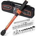 1/4 Inch Drive Click Torque Wrench, 27 PCS Bike Torque Wrench Set Double Scale (1-25Nm/8.9-221.3lb.in), 0.1Nm High Precision 