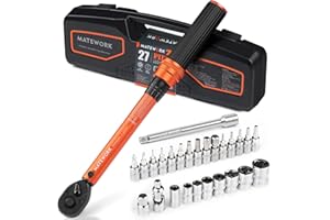 1/4 Inch Drive Click Torque Wrench, 27 PCS Bike Torque Wrench Set Double Scale (1-25Nm/8.9-221.3lb.in), 0.1Nm High Precision 