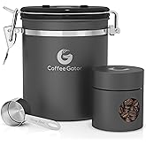 Coffee Gator Coffee Canister, Stainless Steel Airtight Coffee Containers for Ground Coffee with Date-Tracker, CO2-Release Val