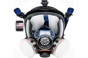 Full Face Organic Vapor, Chemical, & Particulate Respirator - 1 Year Manufacturer Warranty - Reusable Eye Protection Mask