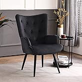 Furniliving Velvet Accent Chair Modern Upholstered Side Armchair with Tapered Legs Tufted Button Wingback Sofa Chairs Tall Ba