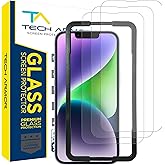 Tech Armor Ballistic Glass Screen Protector for iPhone 14, iPhone 13 and 13 Pro [6.1 Inch] Display 3 Pack Tempered Glass, Cas