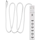 Amazon Basics Rectangular 6-Outlet Surge Protector Power Strip with 2 USB Ports - 1000 Joule, White, 6 ft