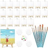 20 Pack 4x4 in Mini Canvases, Small Stretched Painting Canvas Panel with Mini Easel, Art Canvas Painting Kit with 10 Brushes 