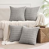 MIULEE Pack of 4 Light Grey Corduroy Decorative Throw Pillow Covers 18x18 Inch Soft Boho Striped Pillow Covers Modern Farmhou