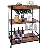 aboxoo Wine Serving Bar Cart 3 Tiers Large Home Trolley Rolling Wine Rack with Wheels Mobile Kitchen Serving Cart,Industrial 