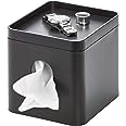 iDesign Facial Tissue Box Cover with Storage Tray, The Cade Collection – 6.1" x 5.15" x 5.4", Matte Black