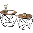 VASAGLE Small Coffee Table Set of 2, Round Coffee Table with Steel Frame, Side End Table for Living Room, Bedroom, Office, Ru