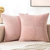 MIULEE Pink Corduroy Pillow Covers Pack of 2 Boho Decorative Spliced Throw Pillow Covers Soft Solid Couch Pillowcases Cross P