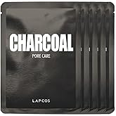 LAPCOS Charcoal Sheet Mask, Daily Face Mask with Salicylic Acid and Tea Tree Oil to Detoxify and Tighten Skin, Korean Beauty 