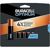 Duracell Optimum AA Batteries with Power Boost Ingredients, 12 Count Pack Double A Battery with Long-lasting Power, All-Purpo