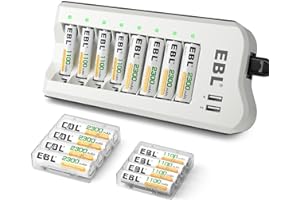 EBL AA 2300mAh (8 Pack) and AAA 1100mAh (8 Pack) Ni-MH Rechargeable Batteries and AA AAA Rechargeable Battery Charger with 2 