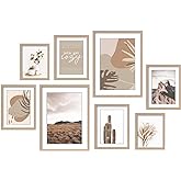 ArtbyHannah 8-Pack Neutral Gallery Wall Frame Set with Decorative Art Prints, Picture Frames for Collage, Art Decor with Asso