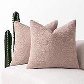 MIULEE Set of 2 Pink Throw Pillow Covers 18x18 Inch Decorative Couch Pillow Covers Textured Boucle Accent Solid Pillow Cases 