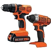 BLACK+DECKER 20V MAX Cordless Drill and Impact Driver, Power Tool Combo Kit with Battery and Charger (BD2KITCDDI)