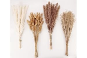 Dried Pampas Grass Decor, 100 PCS Pampas Grass Contains Bunny Tails Dried Flowers, Reed Grass Bouquet for Wedding Boho Flower