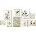 ArtbyHannah 9 Pack Gallery Wall Frame Set Picture Frames Collage Wall Decor with Green Potted Botanical Plants and Inspiratio