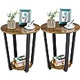 Yaheetech Industrial Small Round End Side Table for Living Room Set of 2, 2-Tier Side Table Sofa Table with Storage Rack and 