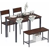 SogesHome 4 Piece Kitchen Dining Table Set for 4, Kitchen Table Bench Chairs Setfor 4, Space-Saving Table Set for Restaurant,