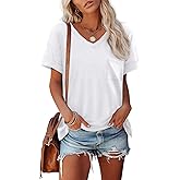 ATHMILE Womens T Shirts 2024 Short Sleeve V-Neck Shirts Cute Fit Summer Casual Tee Tops S-XXL