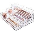 STORi SimpleSort 6-Piece Stackable Clear Drawer Organizer Set | 12" x 3" x 2" Rectangle Trays | Narrow Makeup Vanity Storage 