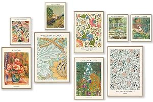 Vintage Eclectic Wall Art Prints Set of 9, Abstract Eclectic Wall Decor Matisse William Morris Van Gogh Monet Maximalist Famo