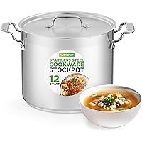 12-Quart Stainless Steel Stockpot - 18/8 Food Grade Heavy Duty Large Stock Pot for Stew, Simmering, Soup, includes Lid, Dishw