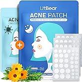 LitBear Acne Pimple Patches- Day and Night 4 Sizes 180 Dots Thin & Thick Hydrocolloid Patches with Witch Hazel, Tea Tree & Ca