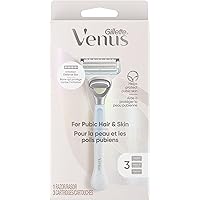 Gillette Venus Womens Razors for Pubic Hair and Skin, 1 Razor + 3 Blade Refills for Intimate Bikini Grooming