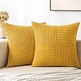 MIULEE Mustard Yellow Corduroy Pillow Covers Pack of 2 Boho Decorative Spliced Throw Pillow Covers Soft Solid Couch Pillowcas