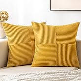 MIULEE Mustard Yellow Corduroy Pillow Covers Pack of 2 Boho Decorative Spliced Throw Pillow Covers Soft Solid Couch Pillowcas