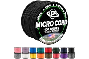 Paracord Planet Micro Paracord – Thin Braided Cord for Crafting, Fishing, and DIY Projects in 125 ft Spools – Black