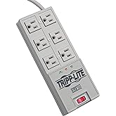 Tripp Lite 6 Outlet Surge Protector Power Strip, 6ft Cord, Right-Angle Plug, & $50,000 Insurance (TR-6) Grey