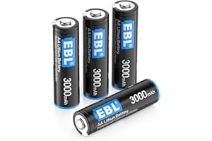 EBL 4 Pack 3000mAh 1.5V Lithium AA Batteries - High Performance Non-Rechargeable Constant Volt Double A Battery for High-Tech