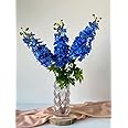 SUMTIPHUN 3Pcs Royal Blue Large Delphinium Artificial Flowers 31.5inches Real Touch Latex Larkspur for Tall Floor Vase Modern