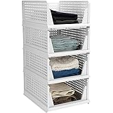 Hossejoy Set of 4 Stackable Storage Bins, Foldable Closet Organizers and Storage, Plastic Clothes Drawer Organizer Bins, Perf