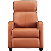 Yaheetech Home Theater Seating Faux Leather Recliner Chair Modern Single Living Room Reclining Sofa with Pocket Spring Tan