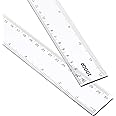EBOOT 2 Pack Plastic Ruler Straight Ruler Plastic Measuring Tool for Student School Office (Clear, 12 Inch)