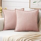 MIULEE Pack of 2 Couch Throw Pillow Covers 18x18 Inch Pink Farmhouse Decorative Pillow Covers with Stitched Edge Soft Chenill